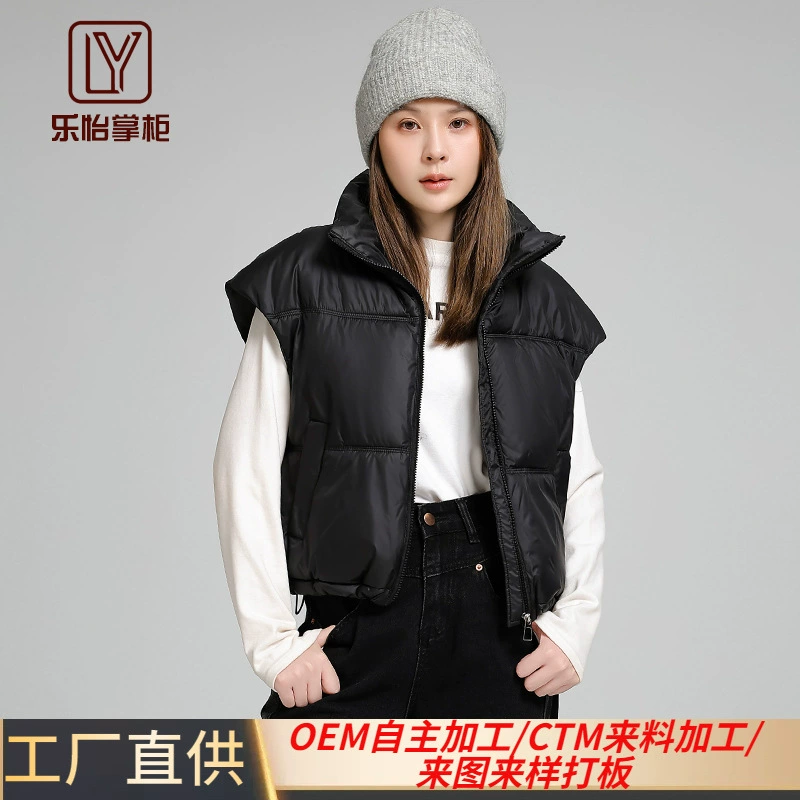 Легкий хлопковый жилет осенью и зимой женский воротник с коротким плечом дикий модный теплый ветрозащитный жилет хлопчатобумажный куртка