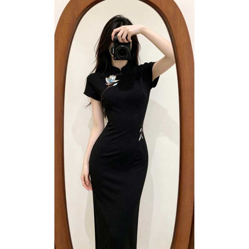 Black Retro New Chinese-Style Embroidered Qipao 2026 New Model Slim-Fit Youthful Daily Short-Sleeve Dress for Girls Black Retro New Chinese-Style Embroidered Qipao 2026 New Model Slim-Fit Youthful Daily Short-Sleeve Dress for Girls