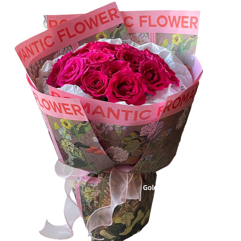 Materiales de embalaje floral para floristería, papel kraft para empaquetar rosas, papel de regalo para ramos con ambiente romántico y popular.