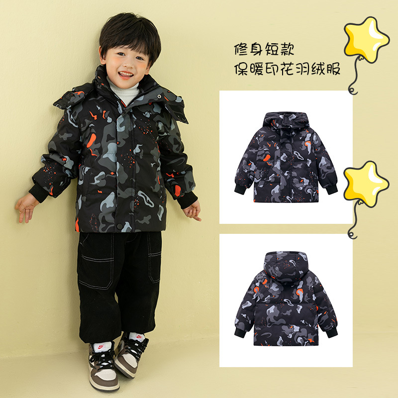 Invierno nuevos niños y niñas de los niños medio y grandes ropa de los niños engrosada camuflaje chaqueta caliente manga larga corta