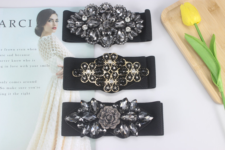 Fashion Flower Elastic Band Handmade Inlay Crystal Women's Woven Belts 1 Piece display picture 3