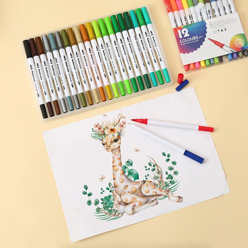 ダブルヘッド水彩ペンセット折りたたみ子供絵画120色エコ水洗い可能学生アート水彩ペンソフトヘッド|undefined