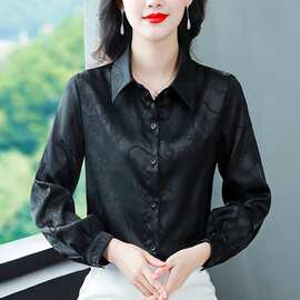 实拍 春秋新款提花段纯色衬衫时尚气质上衣女士宽松显瘦