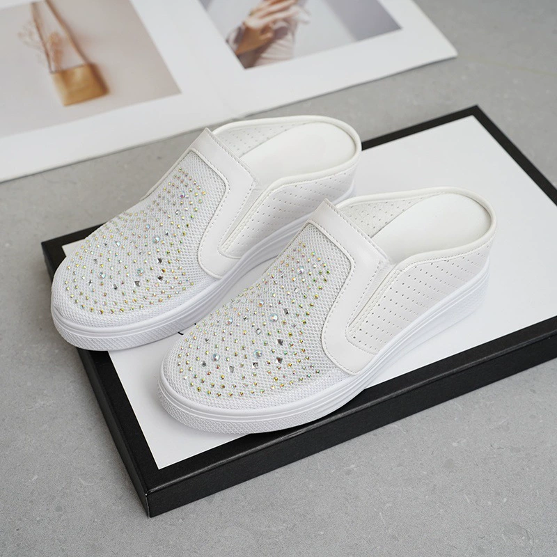 Женские туфли, ленивые тапочки, односторонние белые туфли с перфорацией, дышащие, новинка лета 2025, с эффектом увеличения роста, на толстой подошве.