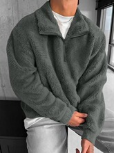 D 31619 Fleece Half Zip Stand Collar Sweatshirt ���ް�������