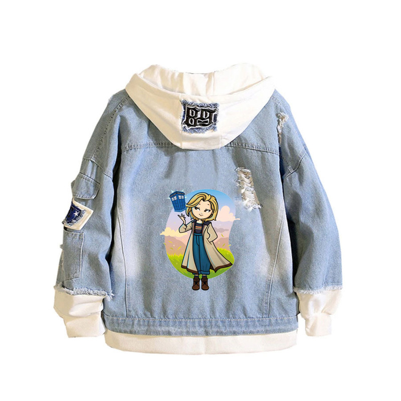 Cross-Border Anime Cartoon Doctor Who Merchandise Denim Jacket Loose Denim Jacket Hooded Jacket Dropshipping Cross-Border Anime Cartoon Doctor Who Merchandise Denim Jacket Loose Denim Jacket Hooded Jacket Dropshipping