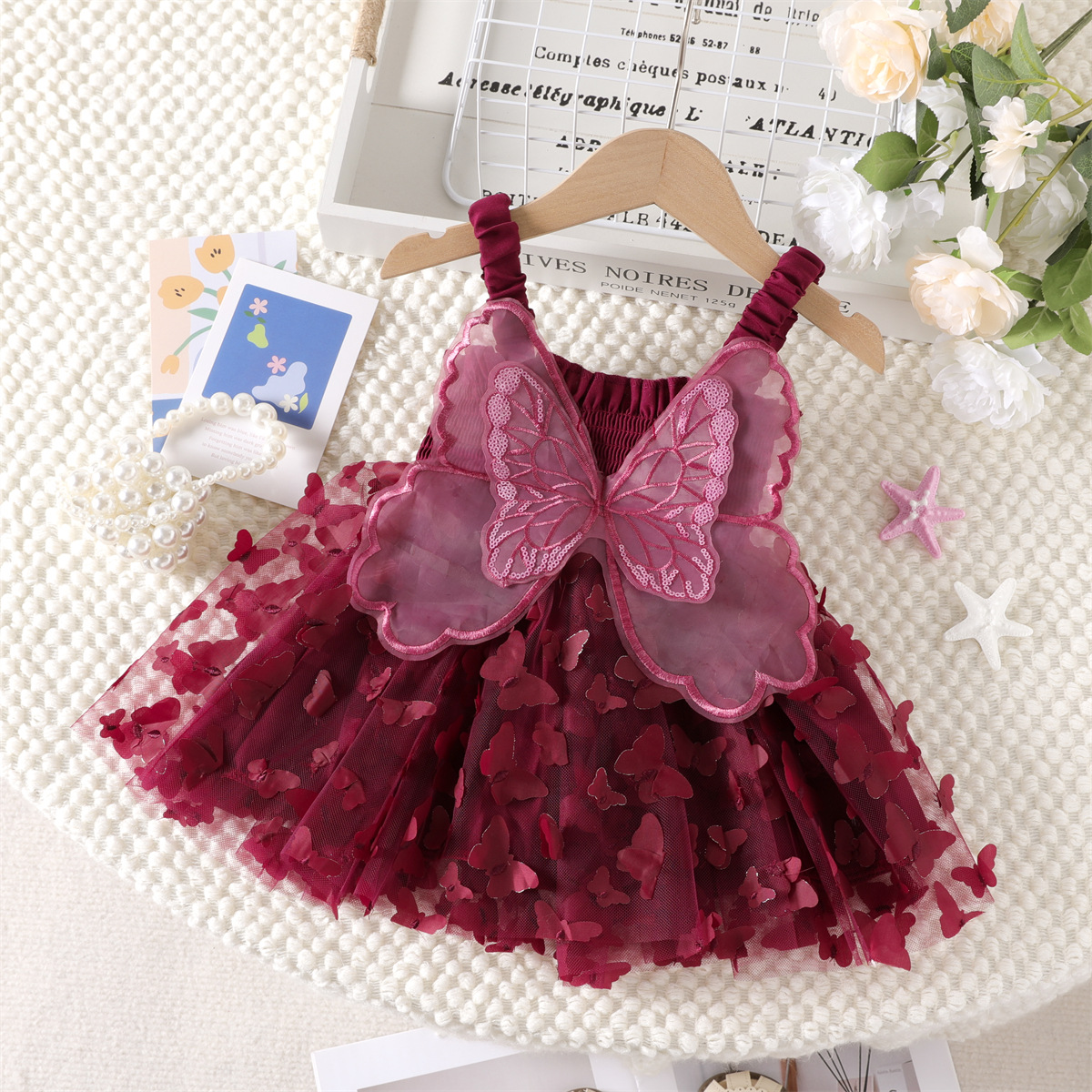 Summer New Girls' Dress Butterfly Mesh Suspenders with Wings on the Back, Fashionable Princess Dress Cross-Border Children's Clothing Wholesale