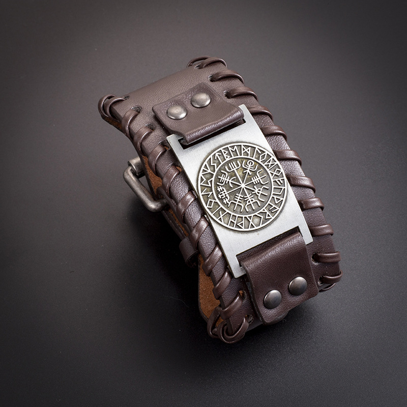 Simple Retro Viking Compass Leather Bracelet