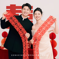 订婚拍照小道具氛围感摆件摆台布置装饰横幅拍摄小物件长条喜字大