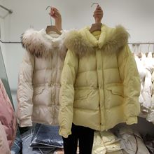 2022冬季新款韓版小個子短款收腰顯瘦白鴨絨女連帽貉子大毛羽絨服
