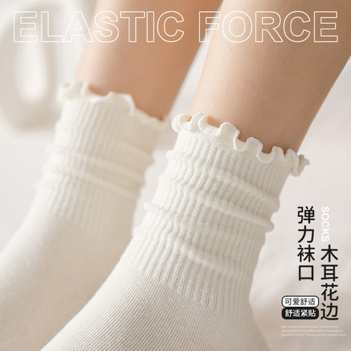 White fungus-edged pile socks summer thin Japanese jk socks women's Lolita Mary Jane shoes lace mid-calf socks