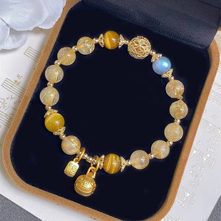 Explosive fortune crystal rich overnight natural yellow crystal golden hair crystal bracelet transfer beads yellow tower crystal bracelet jewelry