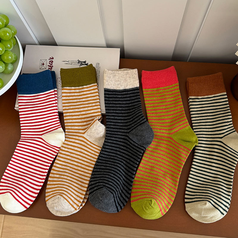 Maillard Ins Stripesd Contrasting Ruffled Stripesd Socks Autumn and Winter Pile Socks Casual Mid-Calf Socks Girls Socks Maillard Ins Stripesd Contrasting Ruffled Stripesd Socks Autumn and Winter Pile Socks Casual Mid-Calf Socks Girls Socks