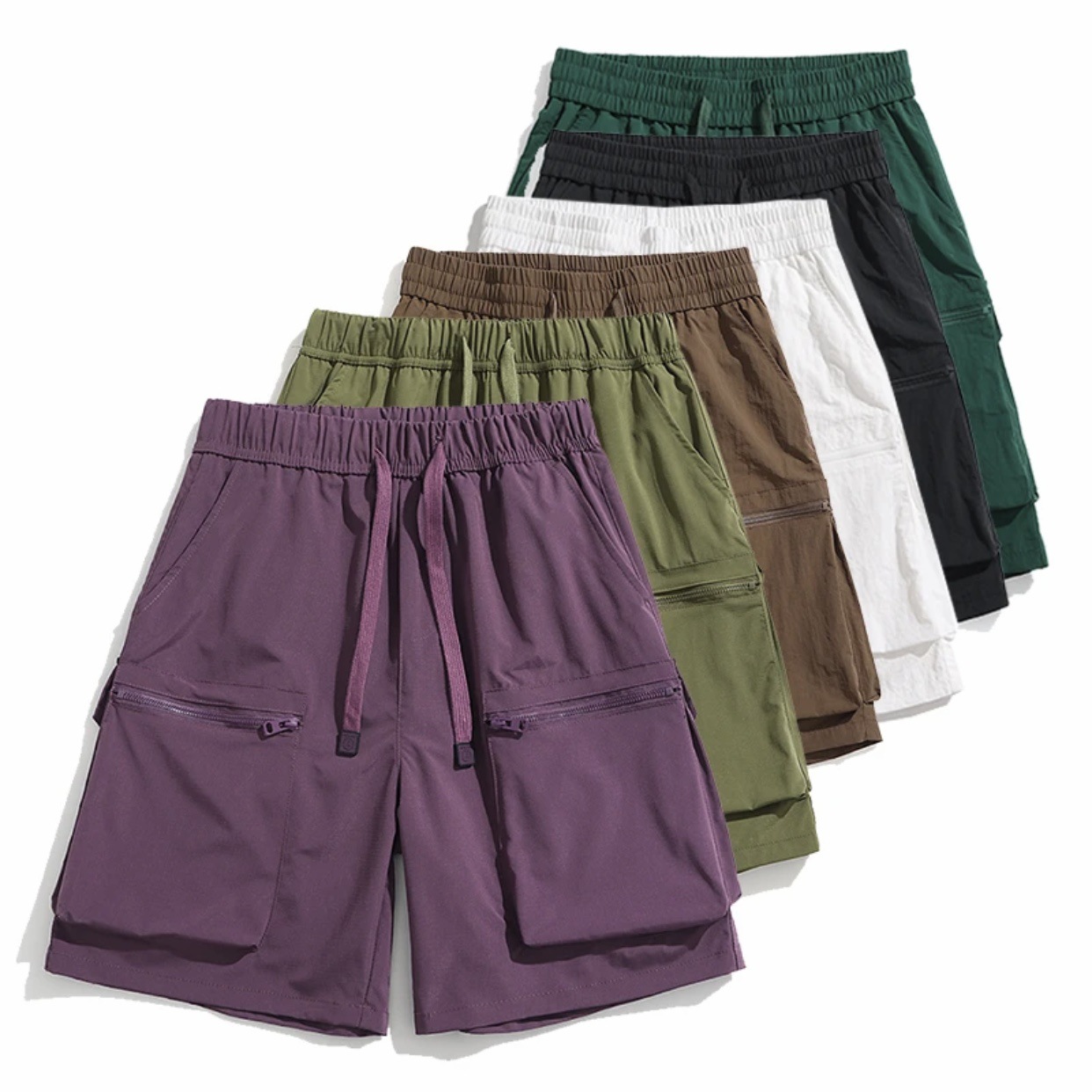 Summer Popular Ready-Made Cargo Shorts for Men, Ice Silk Thin Straight American Style Multi-Pocket Quick-Drying Thin Quarter Pants