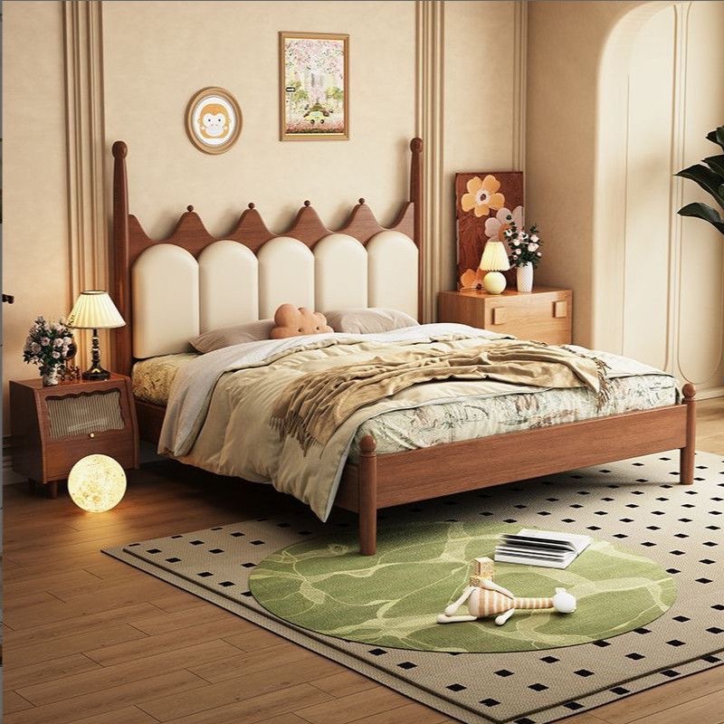 French Vintage Solid Wood Bed Crown Master Bedroom Small Apartment Soft Bag American French Wedding Bed Middle Cream Style Double Bed