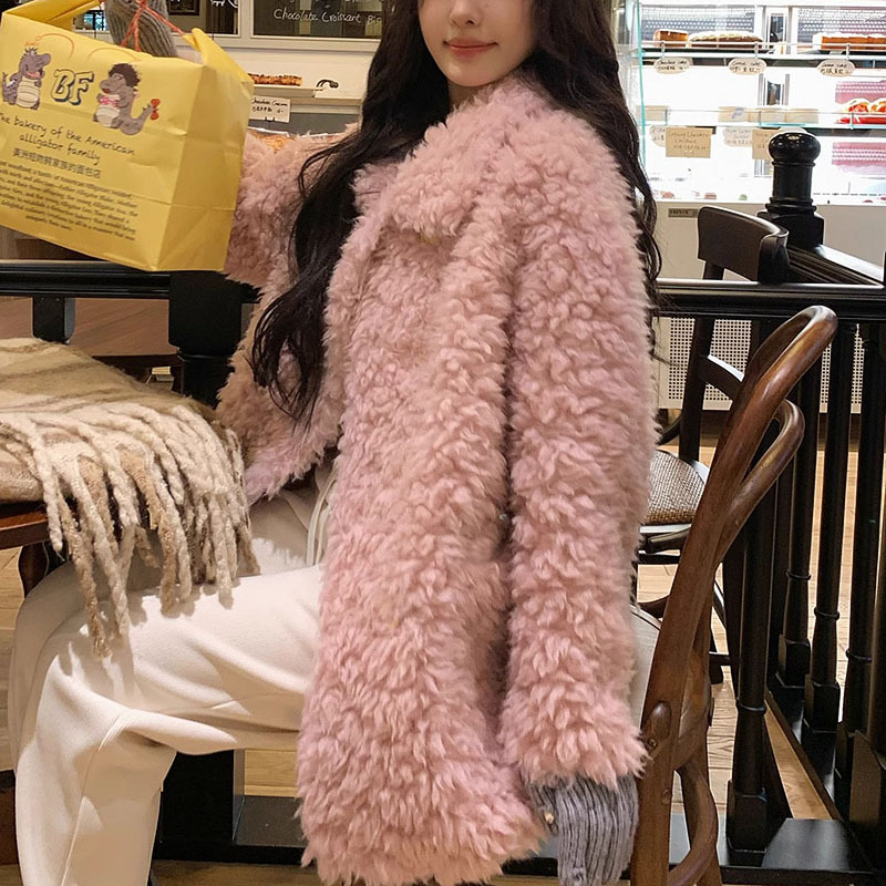 Haining fur wholesale autumn and winter new teddy roll wool fur coat female lamb coat young mid-length