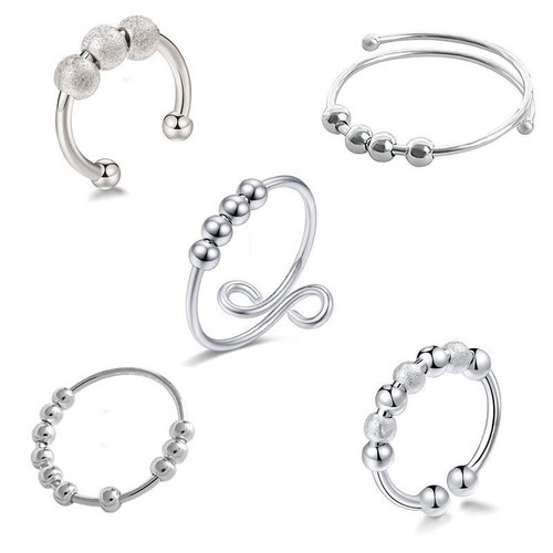 Cross-border double-layered rotatable ball bead ring for women, anxiety relief ring for women, personalized trendy jewelry