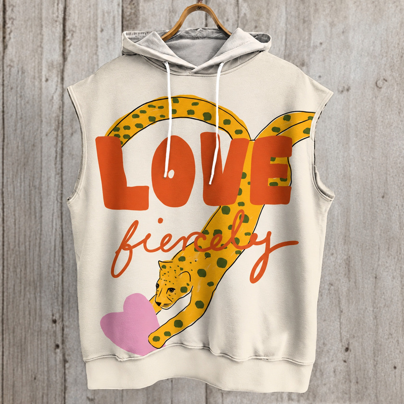 Amazon men's hooded sweatshirt, round neck, leopard print, loose and casual design, sleeveless, 3D digital print