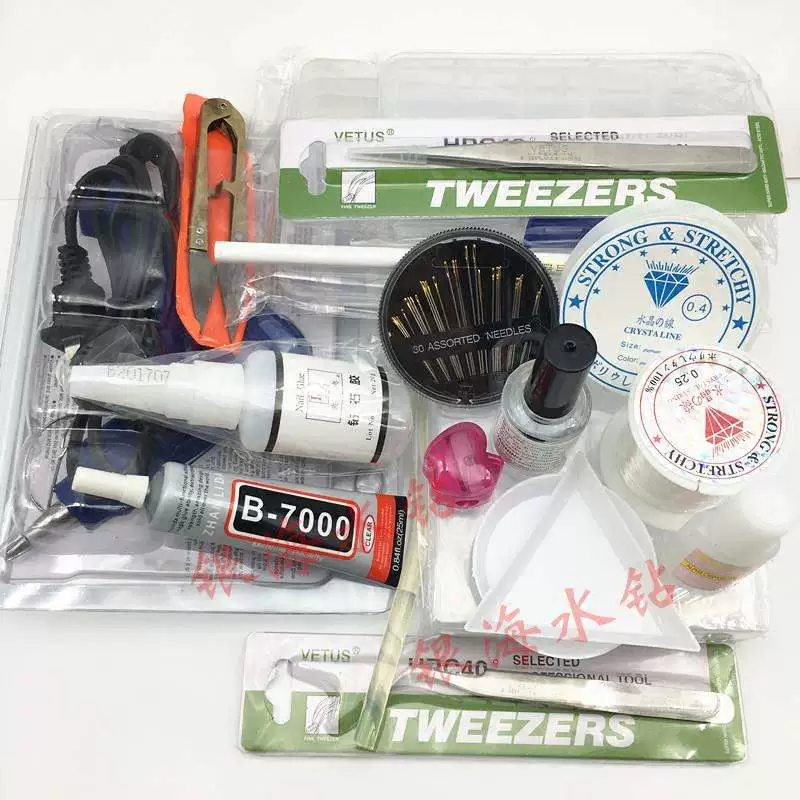 Клей для дизайна ногтей в горошек, клеевой пистолет для точечной ручки, клей-карандаш, средство для удаления клея, игла и нитка для ручного шитья, коробка со стразами, подведение ювелирных пинцетов