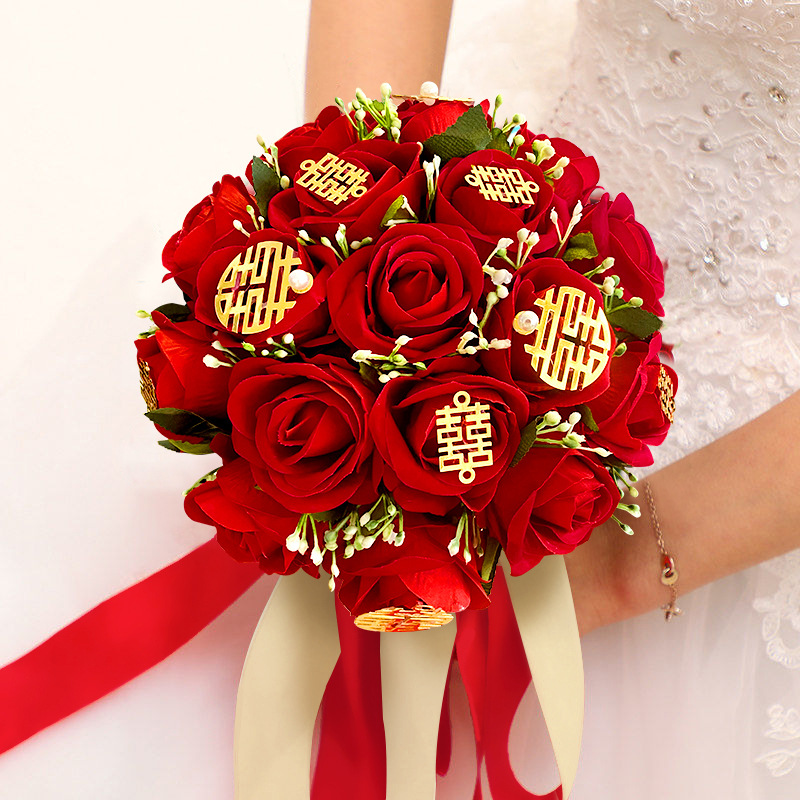 Boda novia con flor boda foto tiro simulación con flor boda estrellado Rosa Bola ramo al por mayor