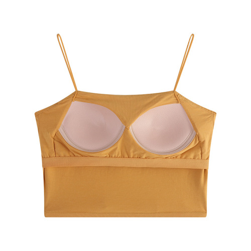 Beautiful back small camisole women's inner layer with chest pad one shoulder underwear spring and summer pure desire gray top new style