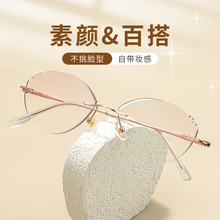 韩国切边女式无框近视眼镜无螺丝钻石切边纯钛 双色电镀9810