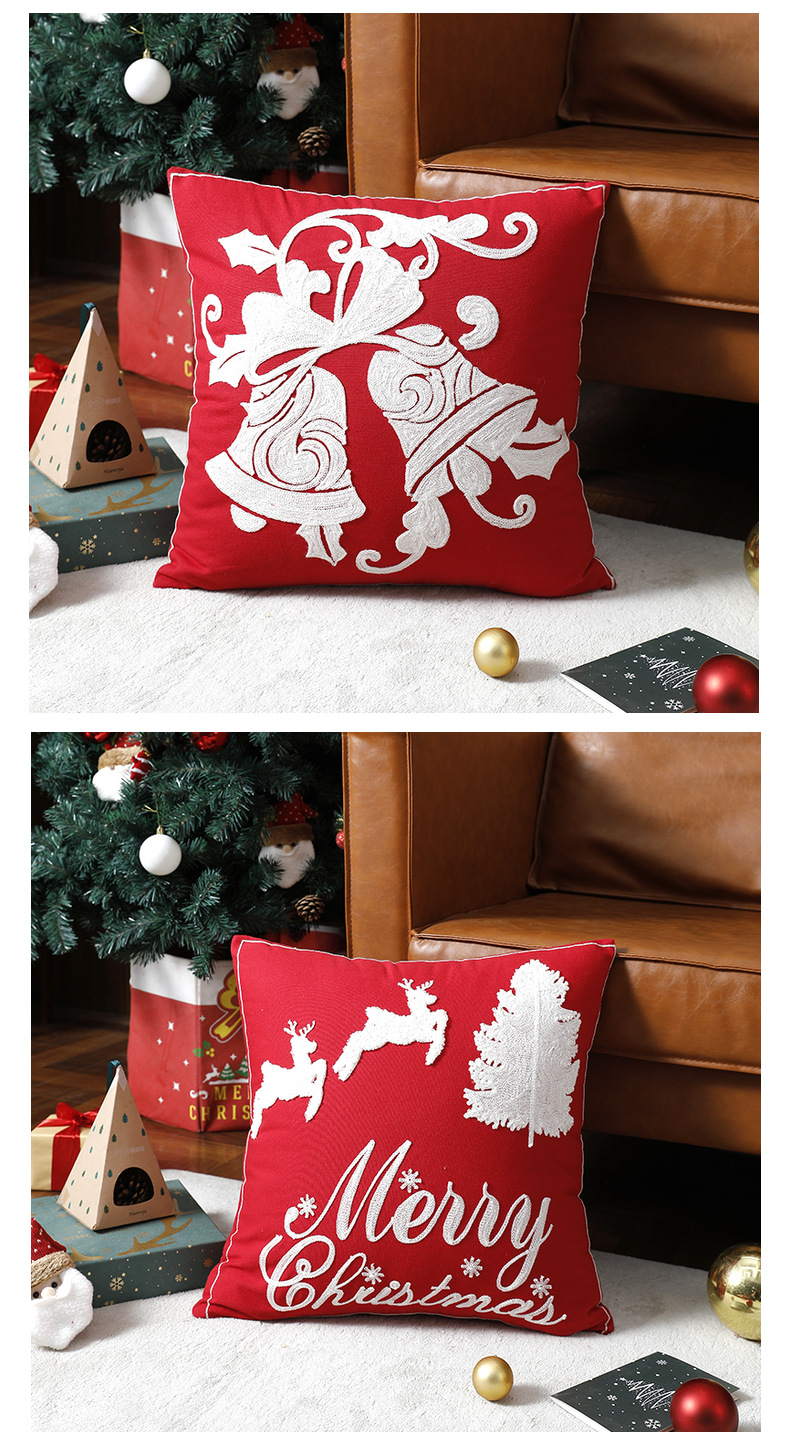 Federa natalizia in puro cotone ricamato Fodera per cuscino natalizio per divano cartone animato alce fiocco di neve Federa natalizia_voghion.com