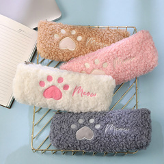 Adorable Girl Heart Cat Claw Pen Bag, Lamb Fur Ins Ultra Cute Stationery Bag, Back to School Essential Large Capacity Storage Pen Box