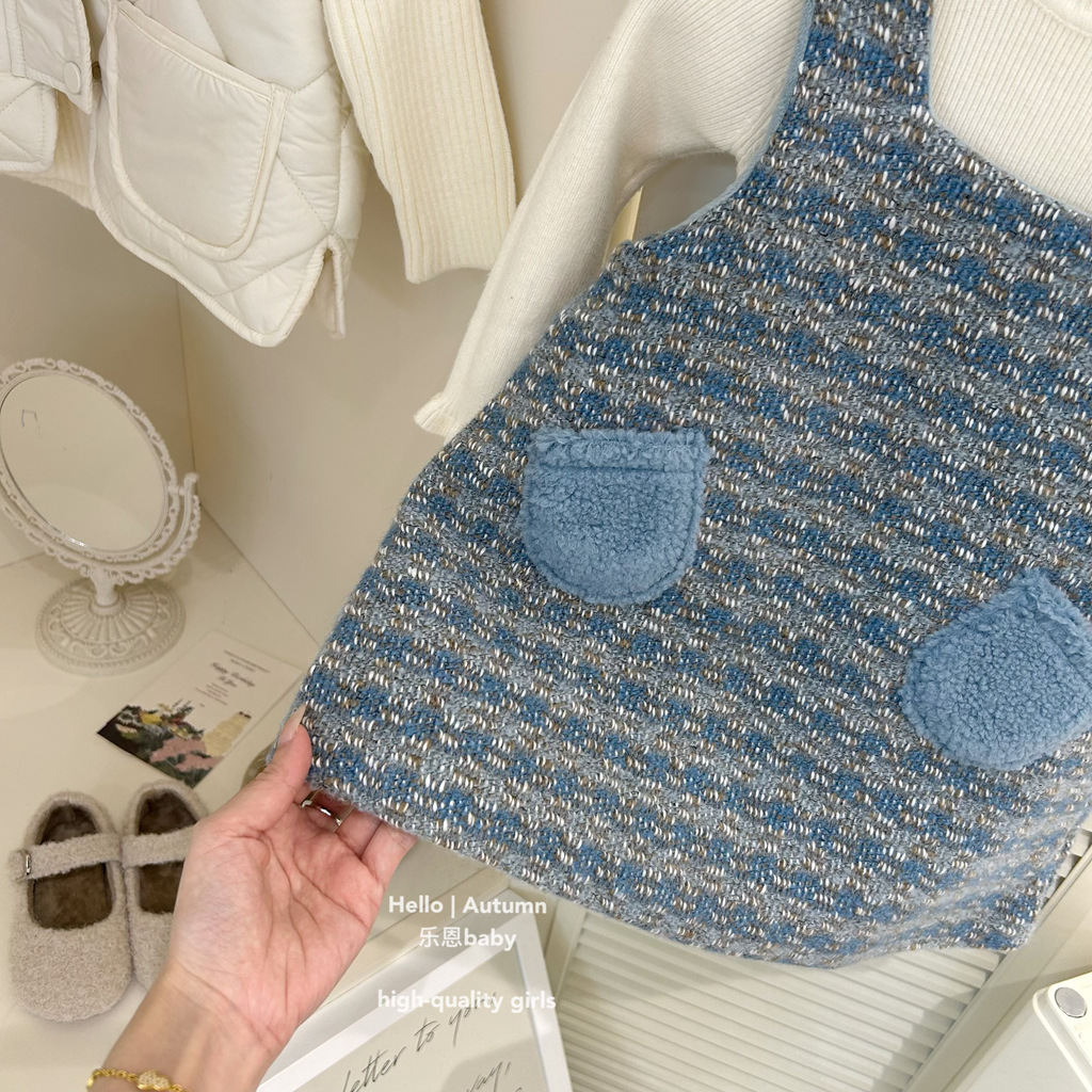 [Ropa de niños de Leen] chaleco azul de invierno de niñas, vestido de Año Nuevo para bebés y vestido de acero