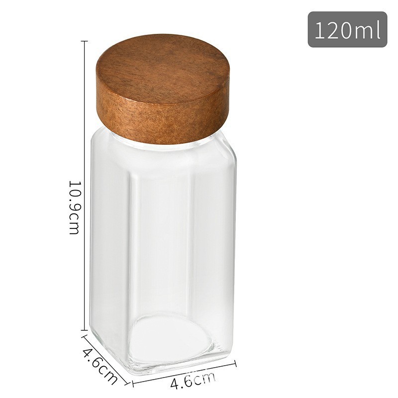 Botella de condimento de venta caliente de comercio exterior cubierta de bambú cubierta de madera de acacia cocina condimentar pimienta salpicada de vidrio condimento frasco combinación