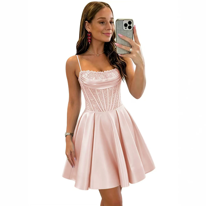 European and American Fashion Elegant Evening Dress for Banquets and Performances, High-End Host Long Dress with Straps and Backless Design, Sexy Gown