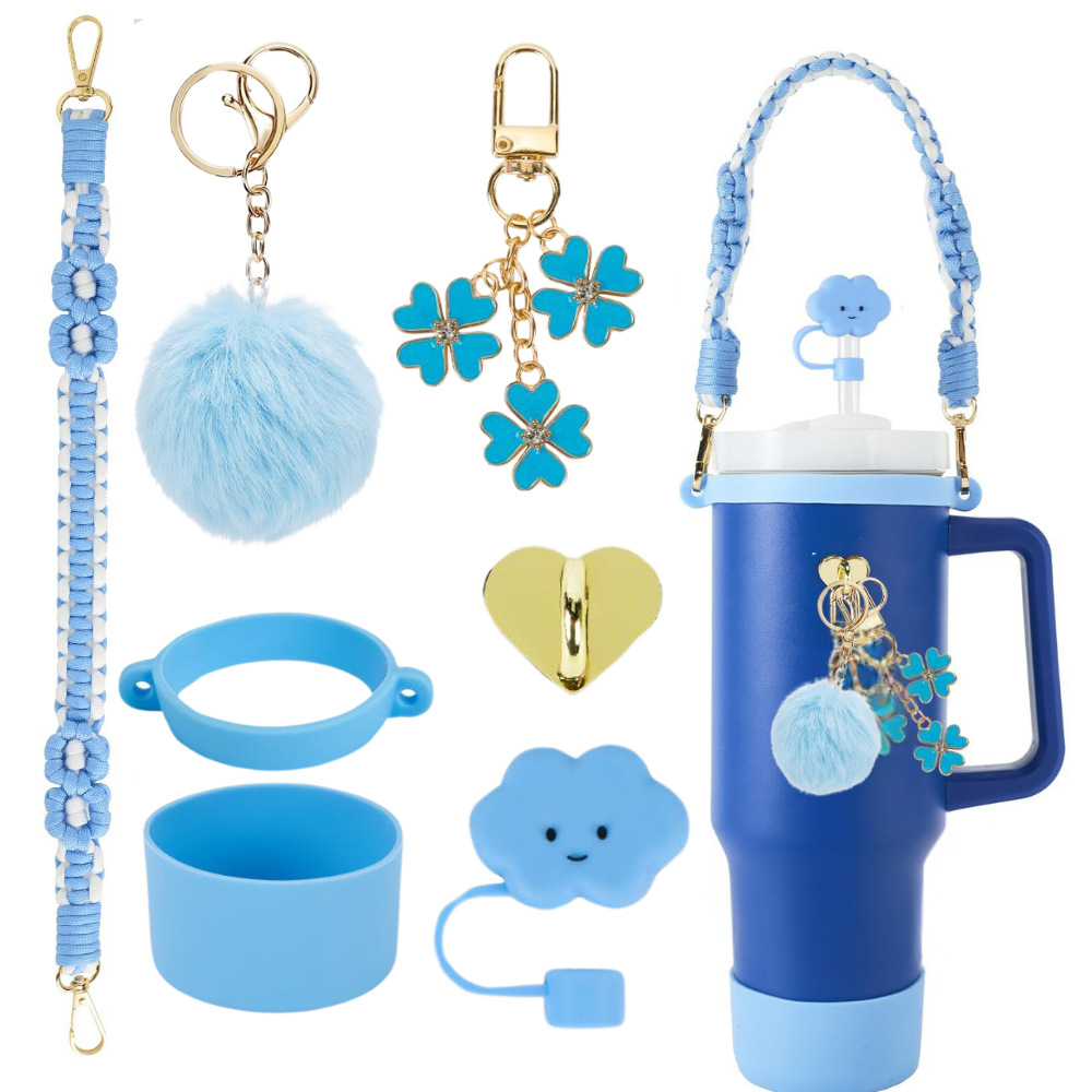 Amazon taza de calor cuentas brazalete llavero botella de agua colgante margarita gorra de paja flor colgante taza cubierta