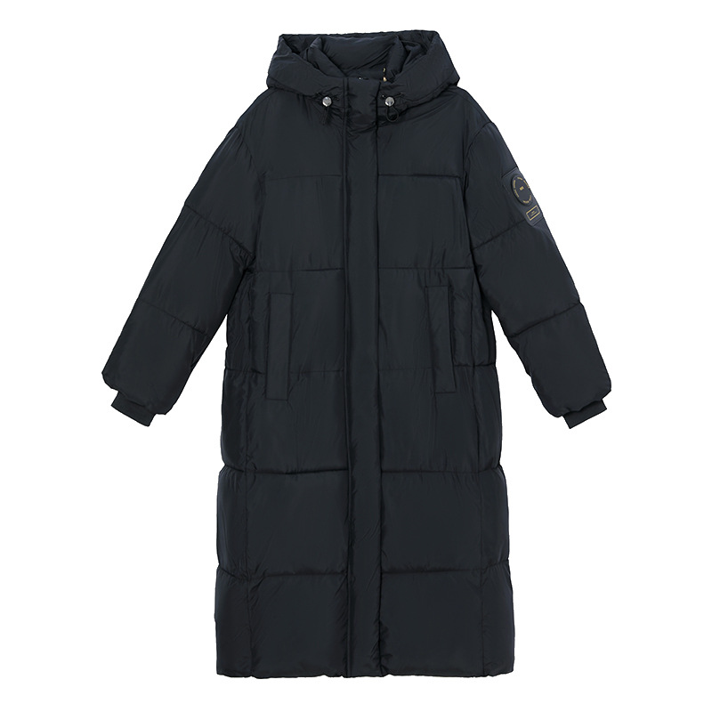 Ropa de algodón de oro negro medio largo 2025, invierno nuevo tipo de ropa de algodón casual, chaqueta de algodón gruesa de rodilla, abrigo suelto.