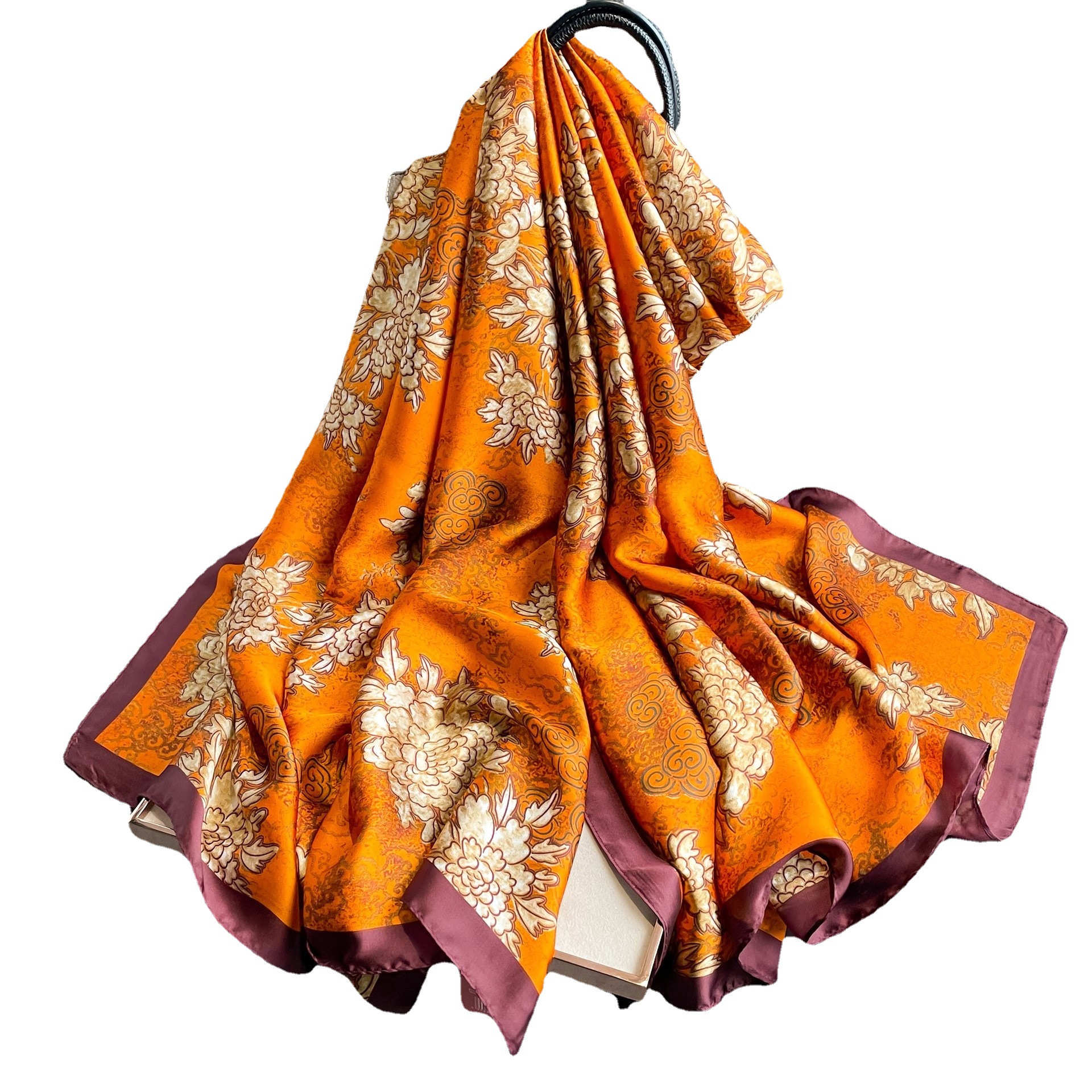 Estilo chino ligero floral artificial bufanda de seda de moda elegante bufanda de las mujeres primavera y otoño a prueba de sol protector solar Toalla de playa