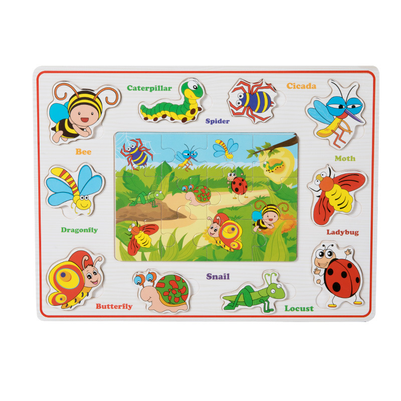 Entrenamiento cognitivo de la concentración infantil de madera juguete de puzzle tridimensional juegos de mesa de juego de animales puzzle tridimensional