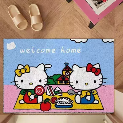 Avtomobil döşəmə paspasları — dirt-resistant, easy to clean - hello-kitty-and-her-best-friend-have-a-picnic-on-the-lawn-4060cm-silk-loop