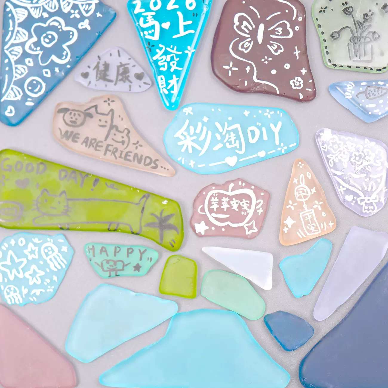 批发海玻璃片彩色璃片亲子儿童diy手工相框立体贴画清新饰品装饰