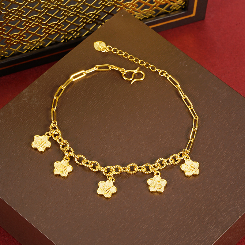 Simples flores de oro de arena Fu Zi retró estilo chino pulsera ligera nicho accesorios de joyería al por mayor fábrica directa