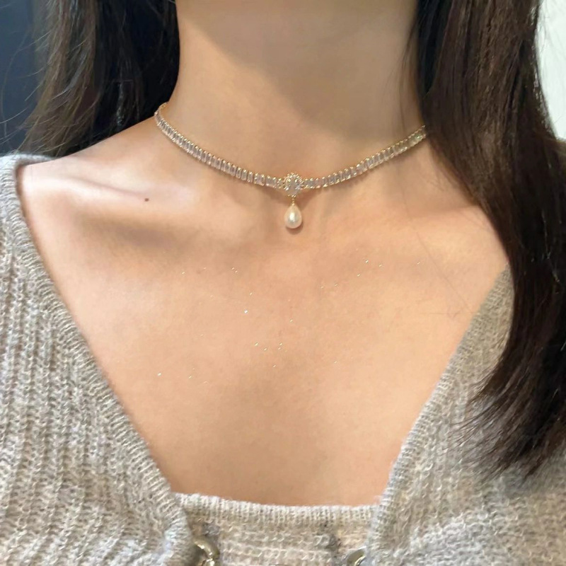 水滴锆石珍珠项链女轻奢小众设计感高级气质法式赫本风百搭锁骨链|undefined