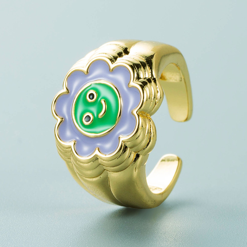 Fashion Copper Color Oil Drip Sun Flower Smiley Face Open Ring Wholesale Nihaojewelry display picture 5