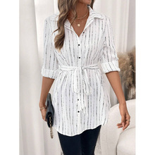 金韩条纹格子i不规则衬衫女设计感2025秋装新款白色打底ins