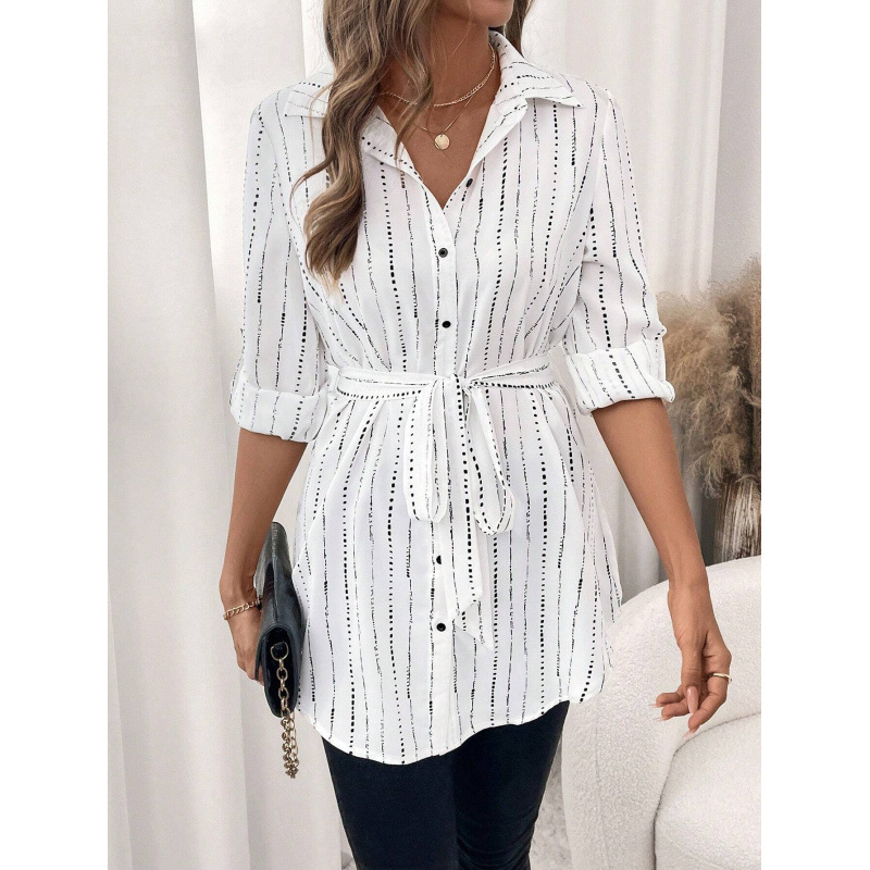 金韩条纹格子i不规则衬衫女设计感2025秋装新款白色打底ins