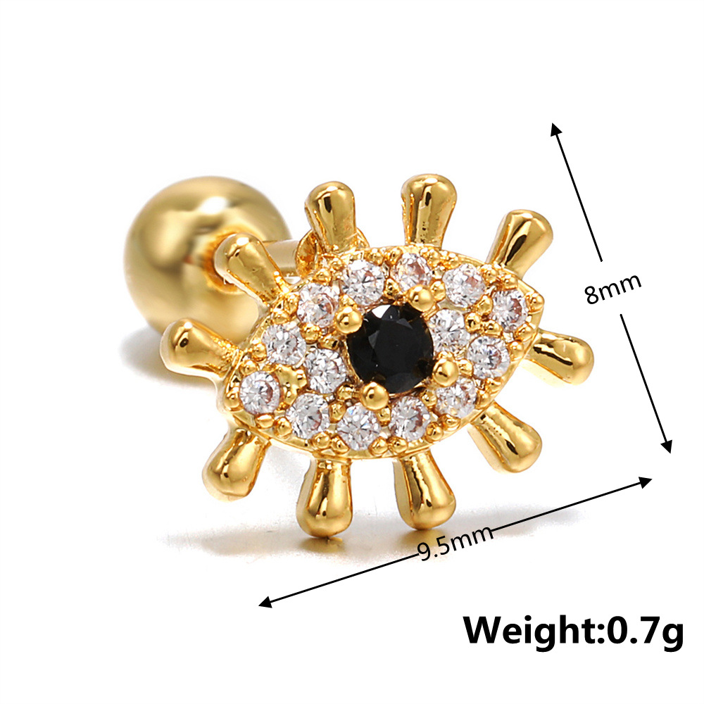 Devil's Eyes Five-pointed Star Spiral Copper Plated Gold Zircon Earrings display picture 5