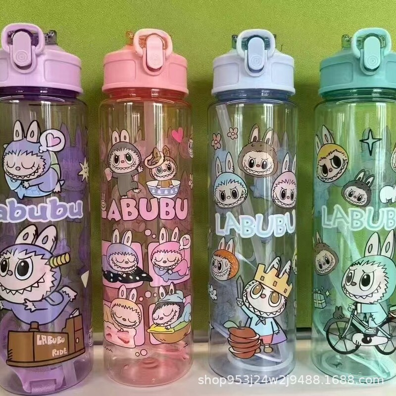 New Labubuu Kuromi Kapibara Cartoon Popular Large-Capacity Straw Cup with Lock for Kidsren Convenient