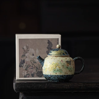 金玉满堂青花火石红梨形壶陶瓷茶壶泡茶器家用茶具泡茶单壶礼盒装