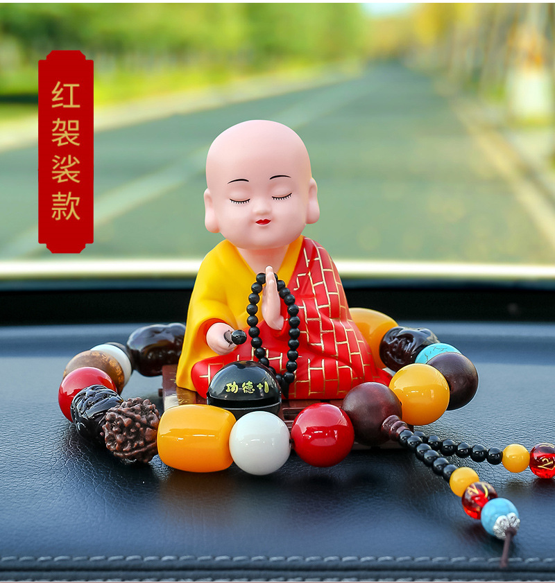 Car Ornaments, Monk Car Ornaments, Solar Automatic Nodding, Knocking Wooden Fish, Car Decompression Dolls