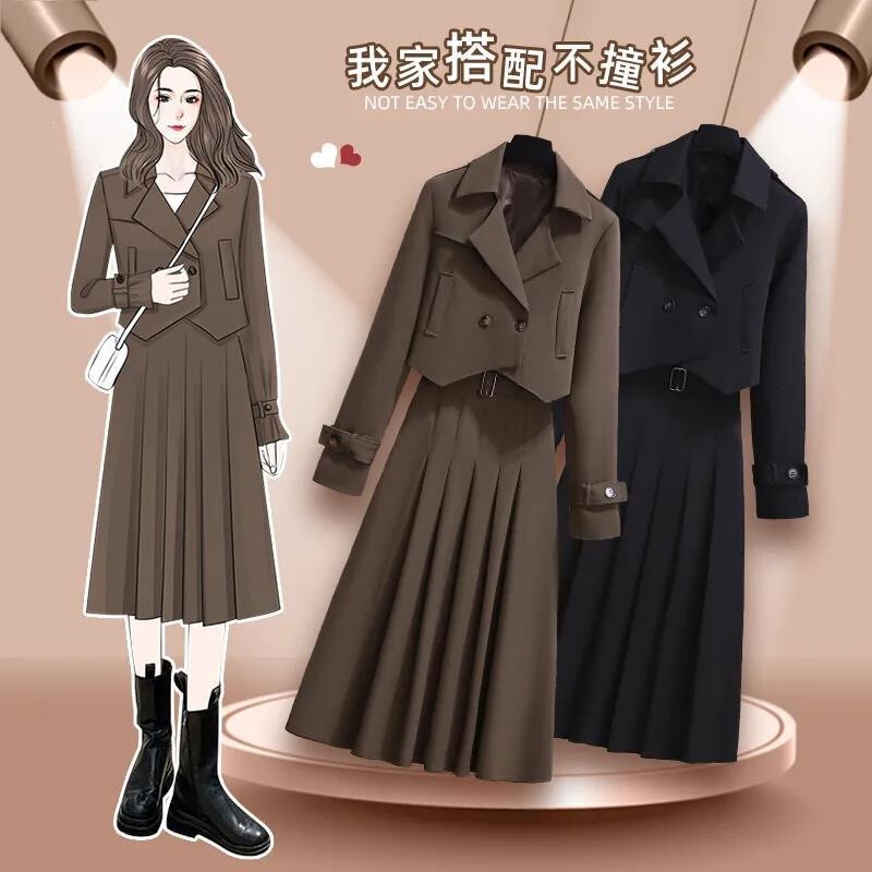 Plus-size women's blazer and skirt two-piece set, 2026 autumn new French design outfit for plus-size girls Plus-size women's blazer and skirt two-piece set, 2026 autumn new French design outfit for plus-size girls