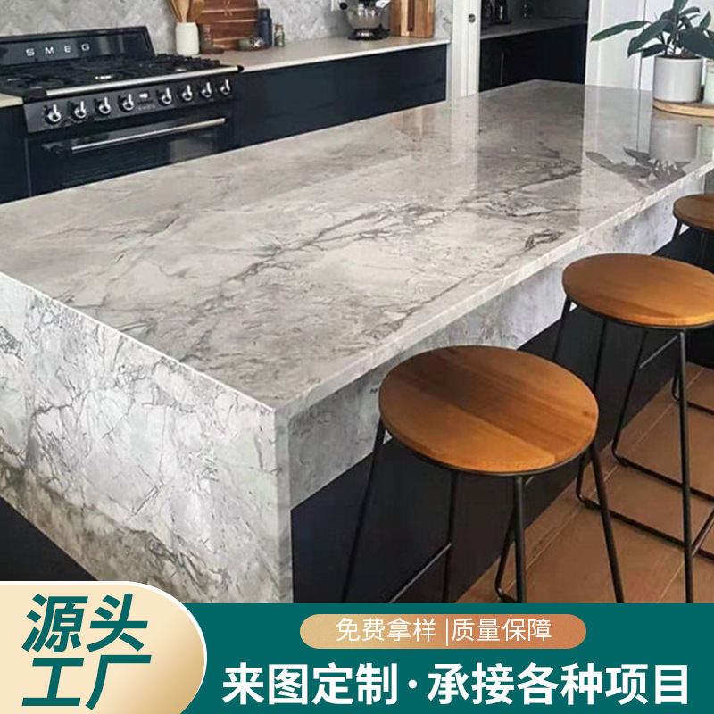 Quartz Stone Slab Island Cabinet Countertop Customized with Holes and Edges Pure White Bathroom Sink Kitchen Panel