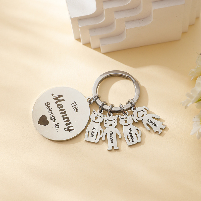 [Cross-border exclusive] Stainless steel name keychain family combination small boys and girls lettering keychain