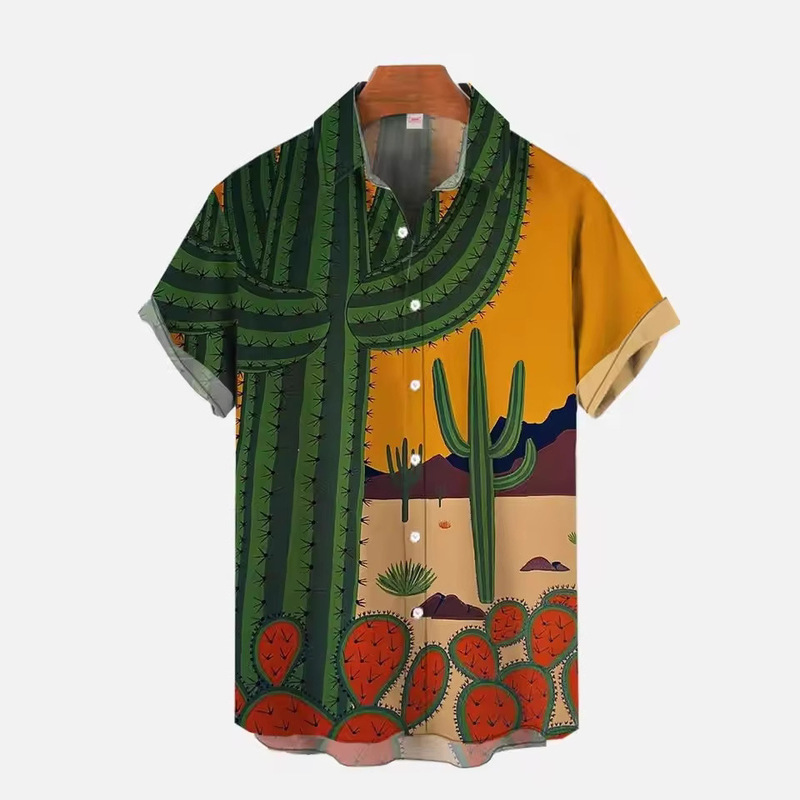 2026 Cross-Border Hot-Selling Amazon Cactus Print Men's Shirt, Summer European Size Casual Turn-Down Collar Short-Sleeve Top 2026 Cross-Border Hot-Selling Amazon Cactus Print Men's Shirt, Summer European Size Casual Turn-Down Collar Short-Sleeve Top